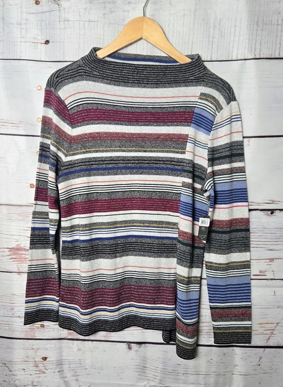 Nic + Zoe Womens Sweater Petite Large Multicolor Striped Mock Neck Pullover